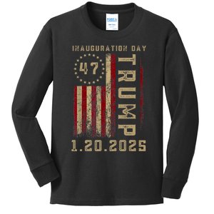 Donald Trump Inauguration Day 2025 47th President 47 Us Flag Kids Long Sleeve Shirt