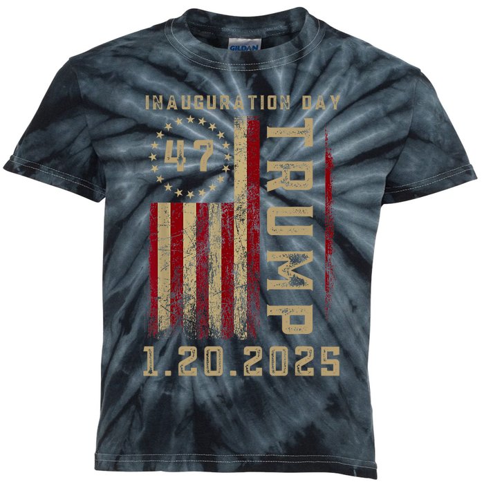 Donald Trump Inauguration Day 2025 47th President 47 Us Flag Kids Tie-Dye T-Shirt