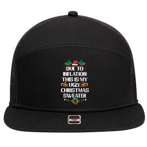 Due To Inflation Ugly Christmas Sweater Funny Xmas 7 Panel Mesh Trucker Snapback Hat