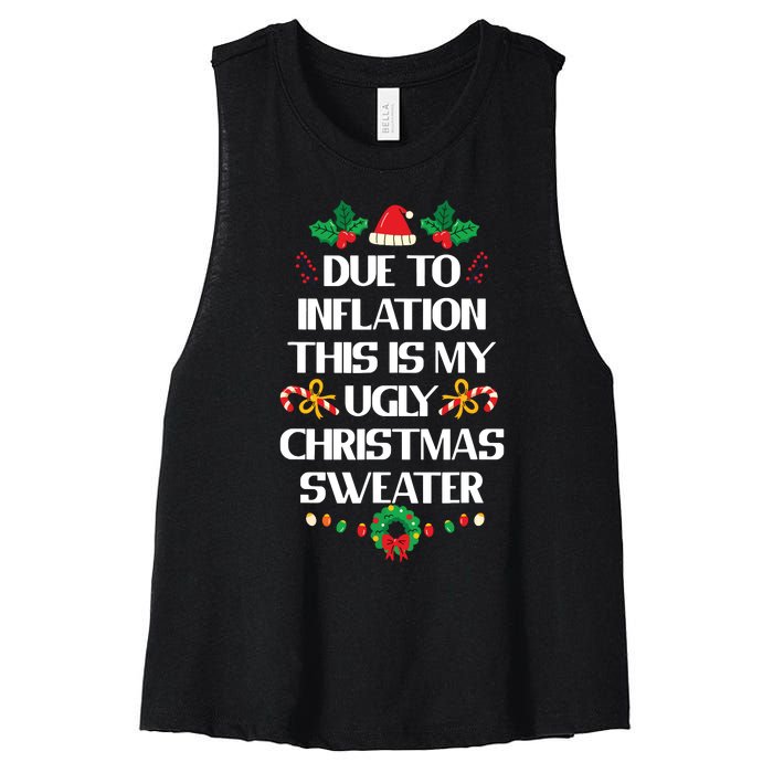 Due To Inflation Ugly Christmas Sweater Funny Xmas Women's Racerback Cropped Tank