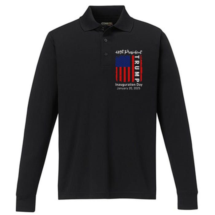 Donald Trump Inauguration Day 2025 47th President 47 Us Flag Performance Long Sleeve Polo