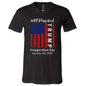 Donald Trump Inauguration Day 2025 47th President 47 Us Flag V-Neck T-Shirt