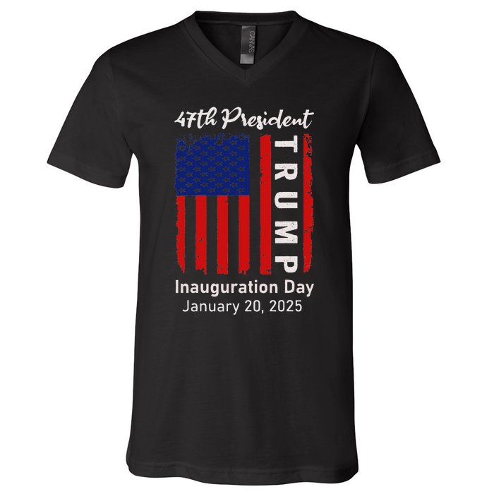 Donald Trump Inauguration Day 2025 47th President 47 Us Flag V-Neck T-Shirt