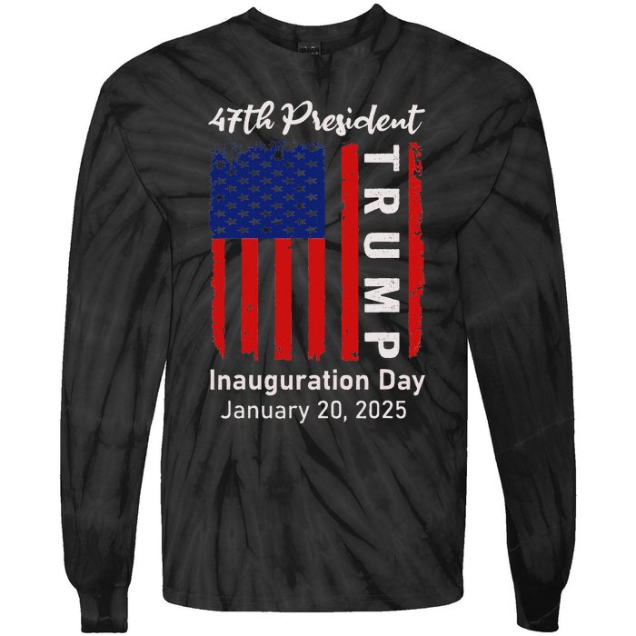 Donald Trump Inauguration Day 2025 47th President 47 Us Flag Tie-Dye Long Sleeve Shirt