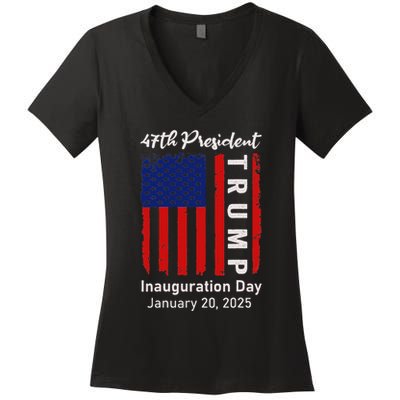 Donald Trump Inauguration Day 2025 47th President 47 Us Flag Women's V-Neck T-Shirt