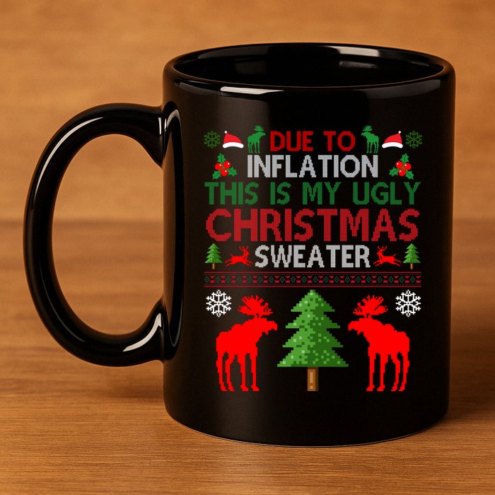 Due To Inflation This Is My Ugly Christmas Sweater Funny Holiday 11oz C Handle Ceramic Mug