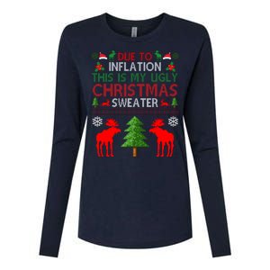 Due To Inflation This Is My Ugly Christmas Sweater Funny Holiday Womens Cotton Relaxed Long Sleeve T-Shirt