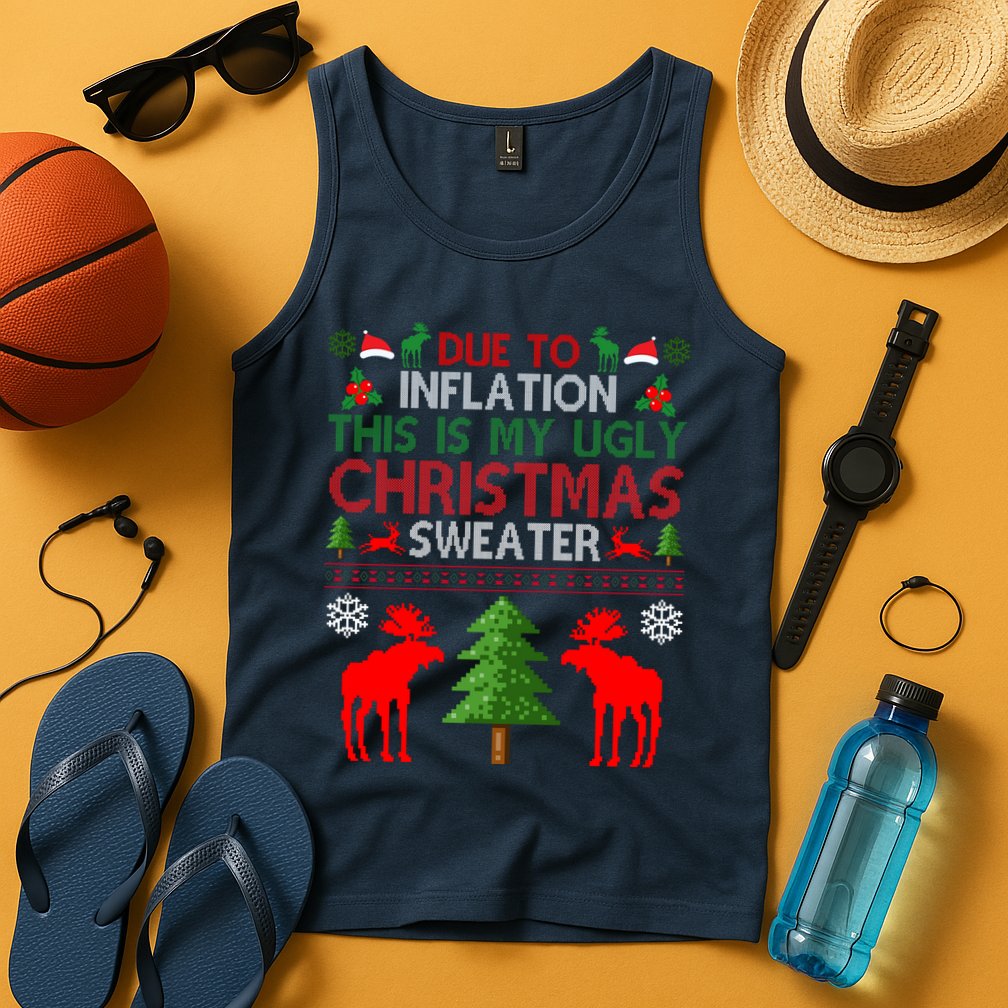 Due To Inflation This Is My Ugly Christmas Sweater Funny Holiday Tank Top
