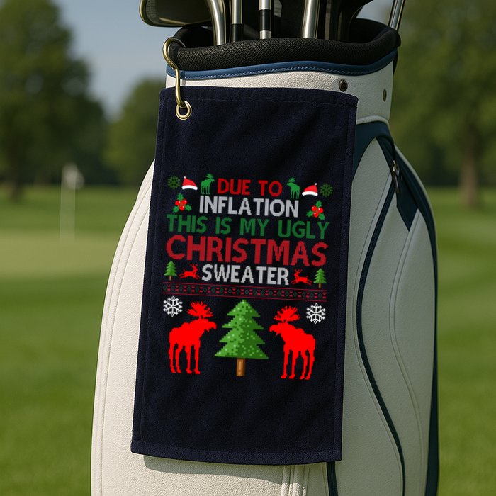 Due To Inflation This Is My Ugly Christmas Sweater Funny Holiday Golf Towel