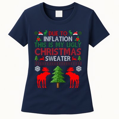 Due To Inflation This Is My Ugly Christmas Sweater Funny Holiday Womens T-Shirt