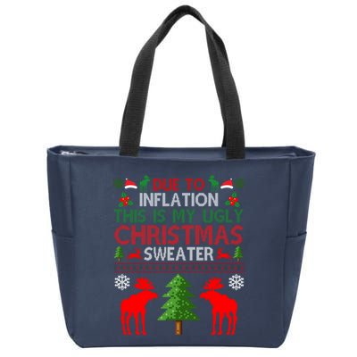 Due To Inflation This Is My Ugly Christmas Sweater Funny Holiday Zip Tote Bag