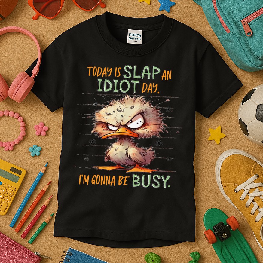 Duck Today Is Slap An Idiot Day I’M Gonna Be Busy Kids T-Shirt