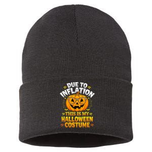 Due To Inflation This Is My Halloween Custome Pumpkin Funny Sustainable Knit Beanie