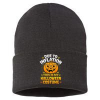 Due To Inflation This Is My Halloween Custome Pumpkin Funny Sustainable Knit Beanie