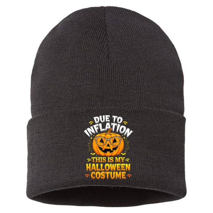 Due To Inflation This Is My Halloween Custome Pumpkin Funny Sustainable Knit Beanie