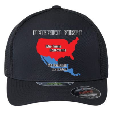 Donald Trump Illegal Build The Wall America First Flexfit Unipanel Trucker Cap