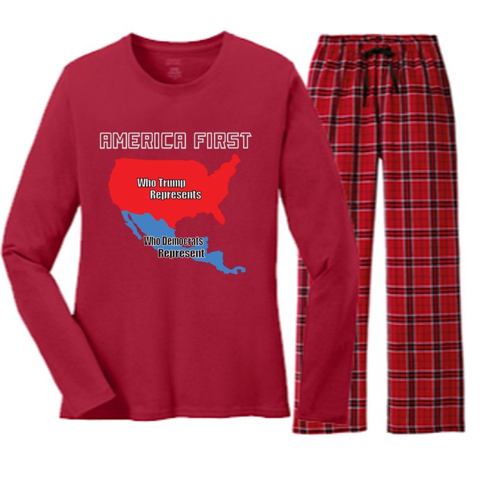 Donald Trump Illegal Build The Wall America First Women's Long Sleeve Flannel Pajama Set 