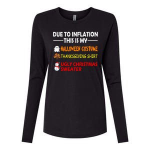 Due To Inflation This Is My Halloween Thanksgiving Ugly Christmas Womens Cotton Relaxed Long Sleeve T-Shirt