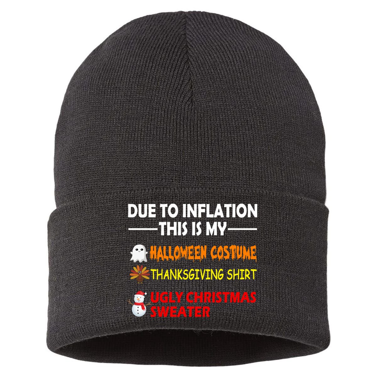 Due To Inflation This Is My Halloween Thanksgiving Ugly Christmas Sustainable Knit Beanie