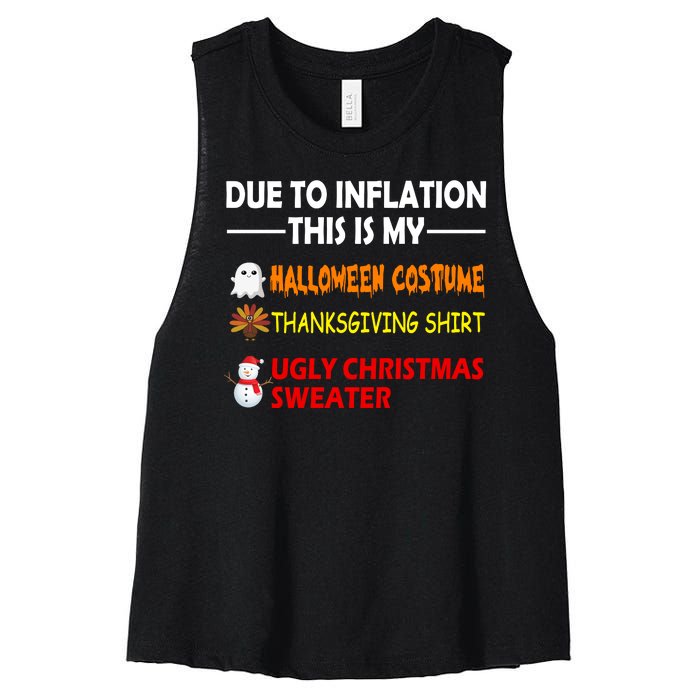 Due To Inflation This Is My Halloween Thanksgiving Ugly Christmas Women's Racerback Cropped Tank