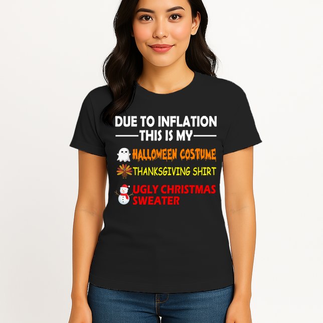 Due To Inflation This Is My Halloween Thanksgiving Ugly Christmas Womens T-Shirt
