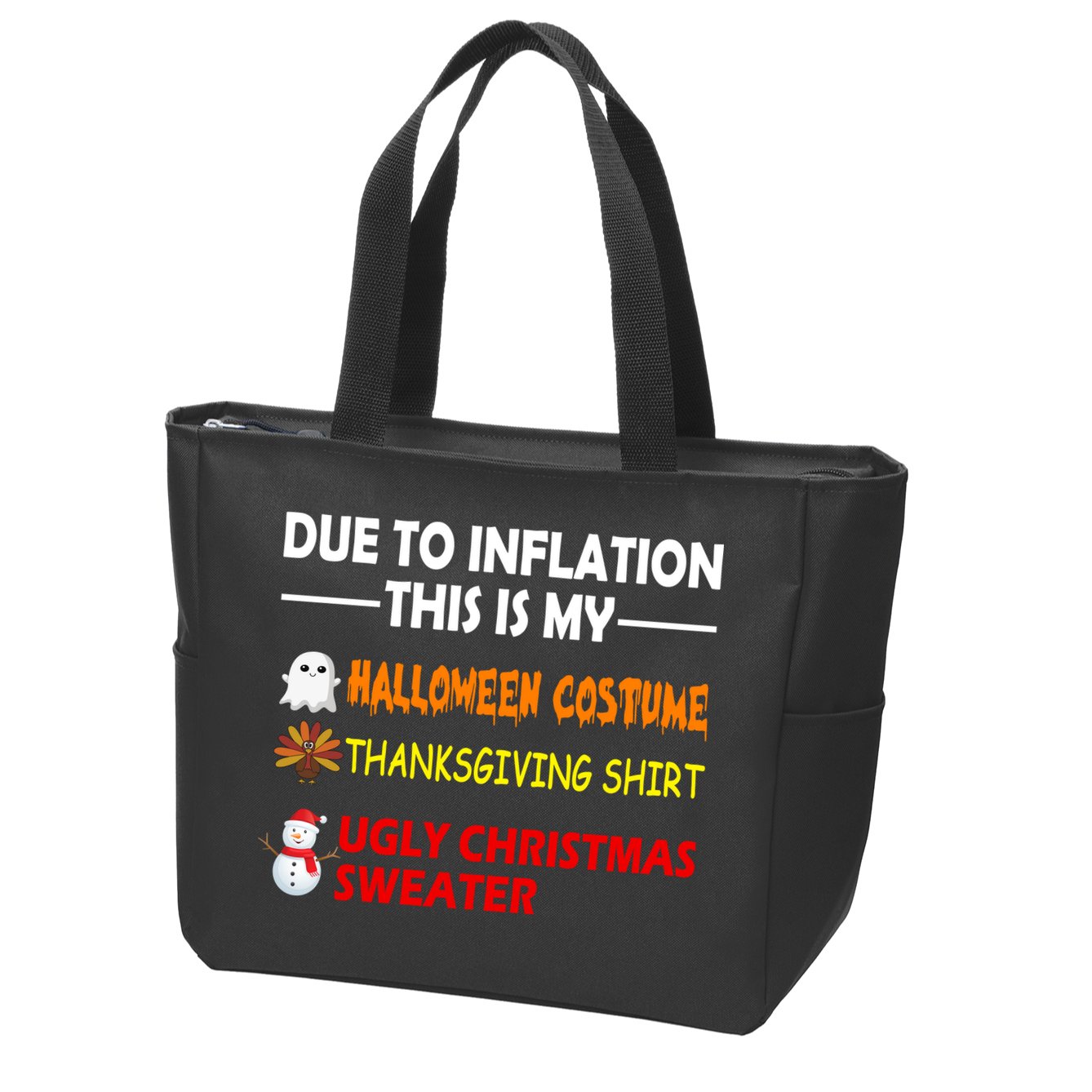 Due To Inflation This Is My Halloween Thanksgiving Ugly Christmas Zip Tote Bag