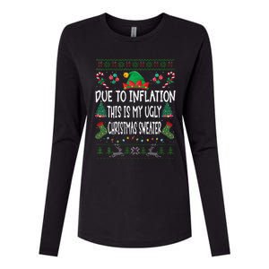 Due To Inflation Ugly Christmas Sweaters Funny Pjs Matching Womens Cotton Relaxed Long Sleeve T-Shirt