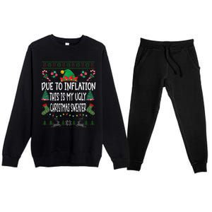 Due To Inflation Ugly Christmas Sweaters Funny Pjs Matching Premium Crewneck Sweatsuit Set