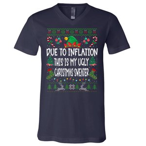 Due To Inflation Ugly Christmas Sweaters Funny Pjs Matching V-Neck T-Shirt