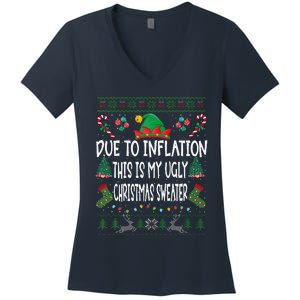 Due To Inflation Ugly Christmas Sweaters Funny Pjs Matching Women's V-Neck T-Shirt