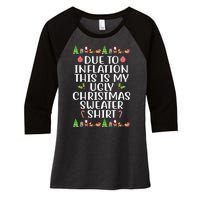 Due To Inflation This Is My Ugly Christmas Sweater Shirt Funny Women's Tri-Blend 3/4-Sleeve Raglan Shirt