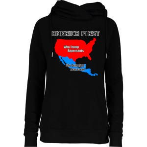 Donald Trump Illegal Build The Wall America First Womens Funnel Neck Pullover Hood