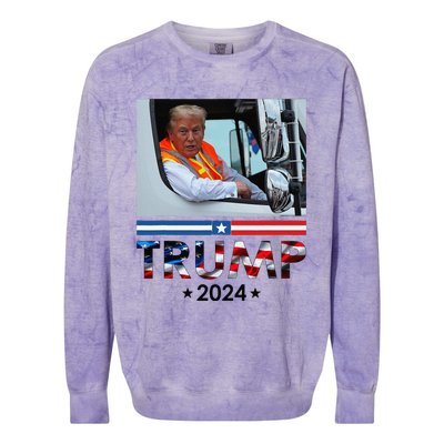 Donald Trump In Garbage Truck Team Garbage For Trump 2024 Colorblast Crewneck Sweatshirt