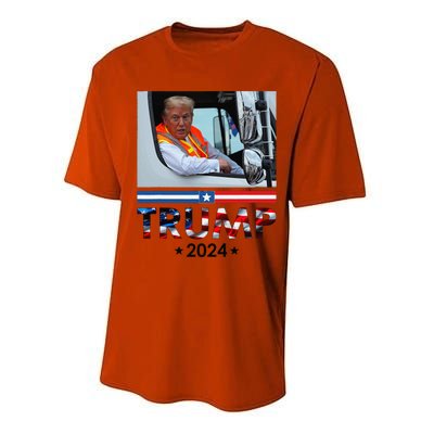 Donald Trump In Garbage Truck Team Garbage For Trump 2024 Performance Sprint T-Shirt