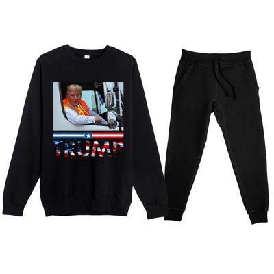 Donald Trump In Garbage Truck Team Garbage For Trump 2024 Premium Crewneck Sweatsuit Set