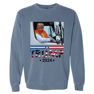 Donald Trump In Garbage Truck Team Garbage For Trump 2024 Garment-Dyed Sweatshirt