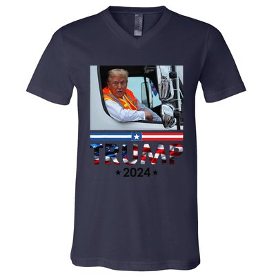 Donald Trump In Garbage Truck Team Garbage For Trump 2024 V-Neck T-Shirt