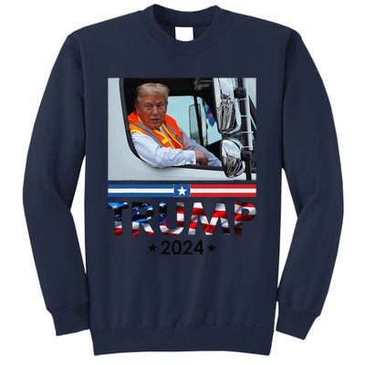 Donald Trump In Garbage Truck Team Garbage For Trump 2024 Tall Sweatshirt