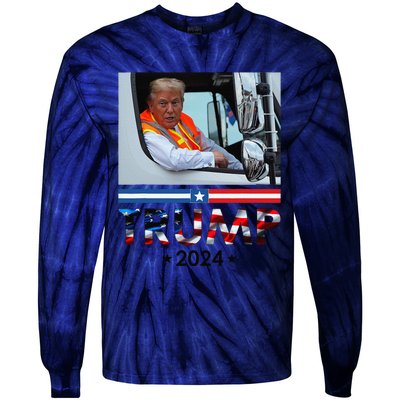 Donald Trump In Garbage Truck Team Garbage For Trump 2024 Tie-Dye Long Sleeve Shirt