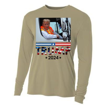 Donald Trump In Garbage Truck Team Garbage For Trump 2024 Cooling Performance Long Sleeve Crew