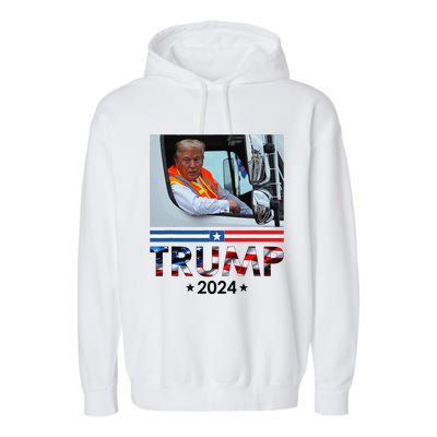 Donald Trump In Garbage Truck Team Garbage For Trump 2024 Garment-Dyed Fleece Hoodie