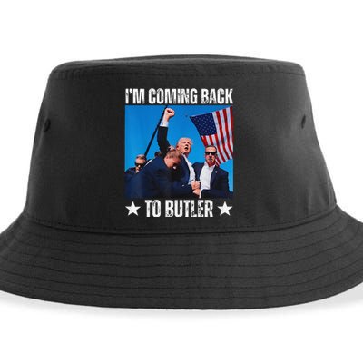 Donald Trump I’M Coming Back To Butler Vote Trump Sustainable Bucket Hat