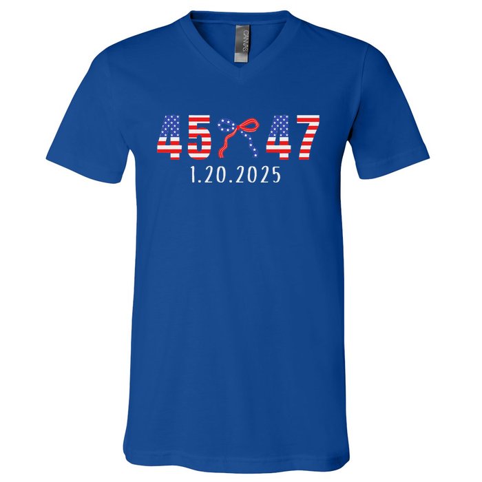 Donald Trump Inauguration Day 2025 45 47 American Flag V-Neck T-Shirt