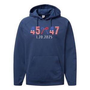 Donald Trump Inauguration Day 2025 45 47 American Flag Performance Fleece Hoodie