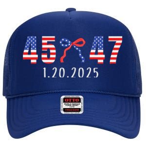 Donald Trump Inauguration Day 2025 45 47 American Flag High Crown Mesh Back Trucker Hat