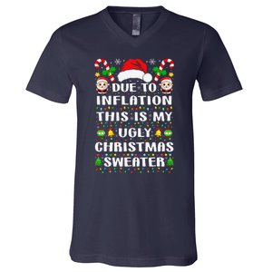 Due To Inflation Ugly Christmas Sweaters Family Xmas Pajamas V-Neck T-Shirt