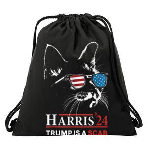 Donald Trump Is A Scab Vote Harris Valz Cat Lady Drawstring Bag