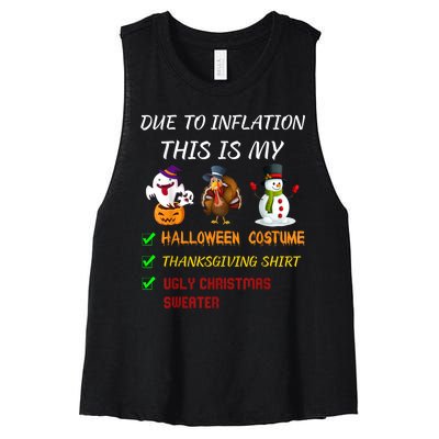 Due To Inflation This Is My Halloween Thanksgiving Christmas Women's Racerback Cropped Tank