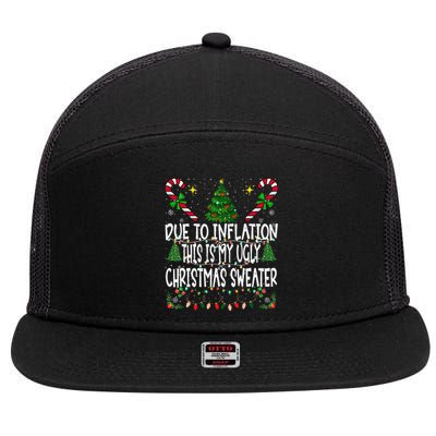 Due To Inflation Ugly Christmas Sweaters Funny 7 Panel Mesh Trucker Snapback Hat