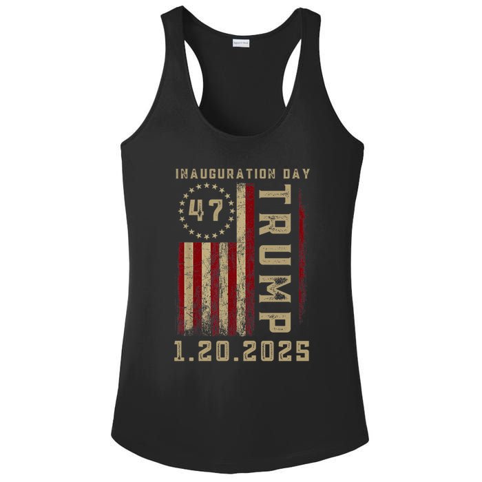 Donald Trump Inauguration Day 2025 47th President 47 Us Flag Ladies PosiCharge Competitor Racerback Tank